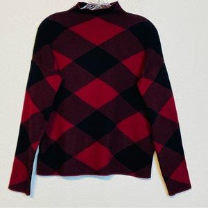 Tahari Mock Neck Buffalo Plaid Sweater